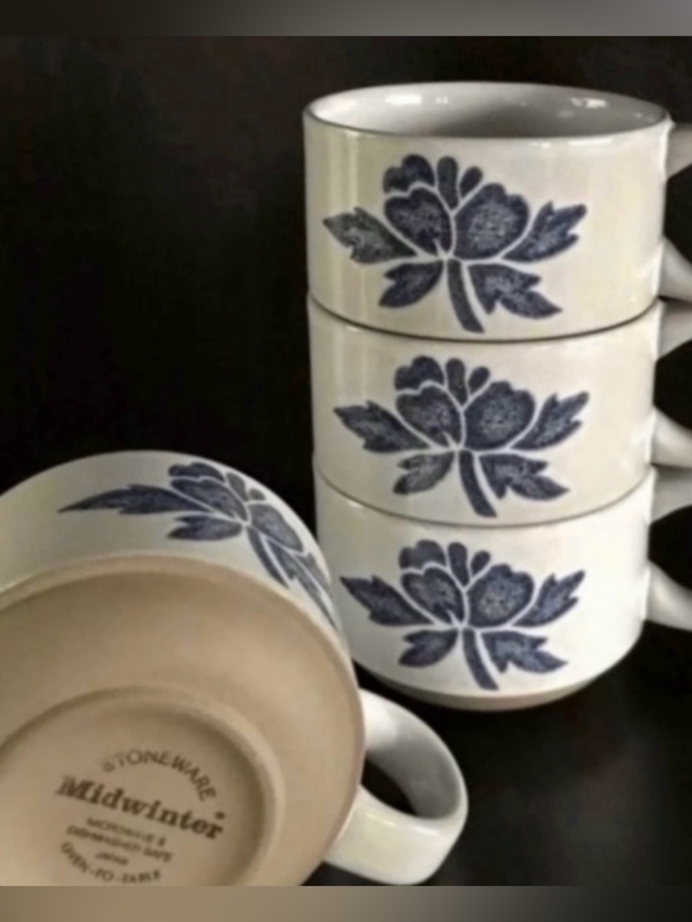Vintage Midwinter Stoneware Wedgwood Cups Blue Flower